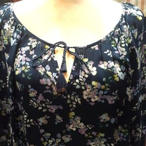 J. JILL Dark Teal Floral Tunic Layered Hem shor Sl